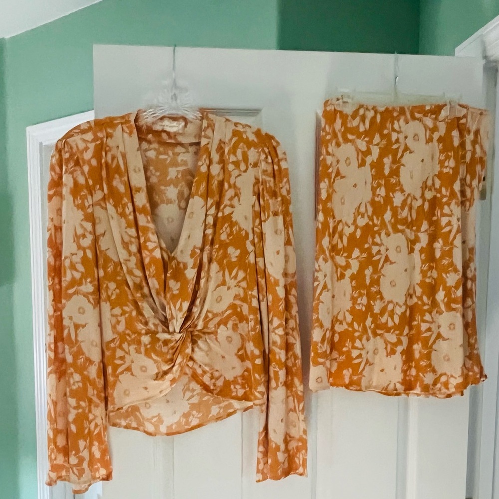 Band of Gypsies Floral Orange and Cream Top and skirt set
